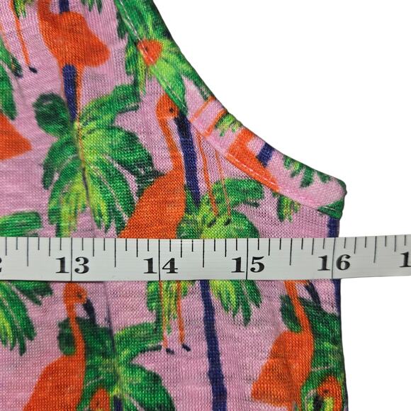 Bouffants & Broken Hearts Womens Small Linen Tank Top Pink Flamingo Palm Trees - Picture 9 of 10